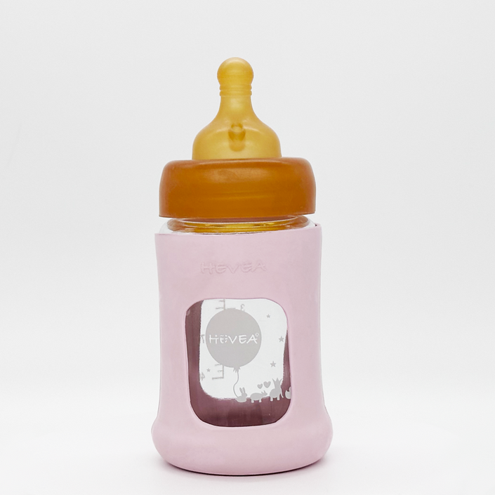 HEVEA glazen fles brede hals powder pink 150 ml 0 mnd+