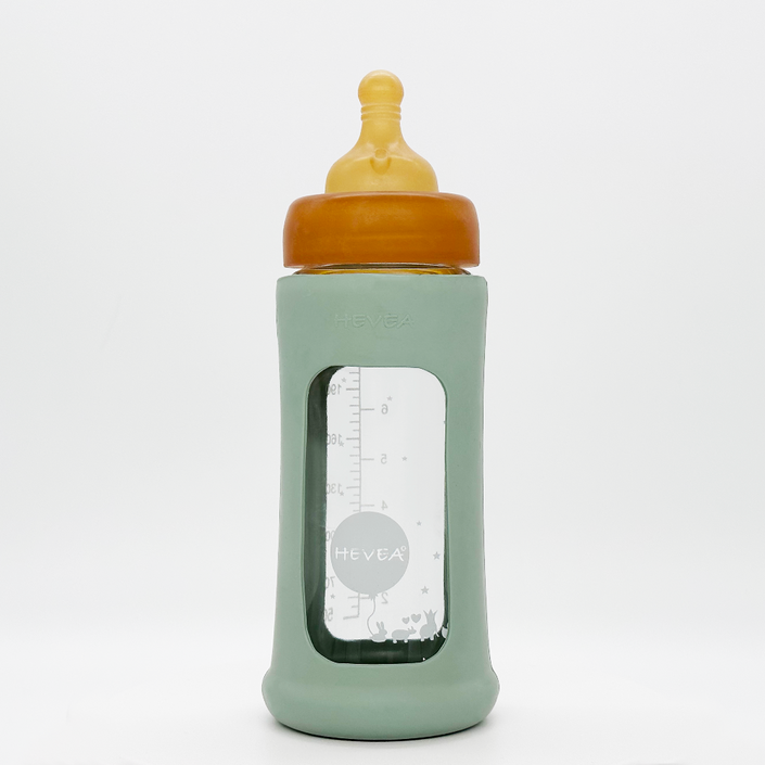 HEVEA glazen fles brede hals seafoam blue 250 ml 3 mnd+