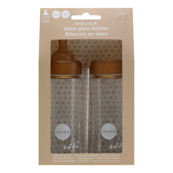 HEVEA glazen flessen brede hals medium flow 250 ml 3 mnd+