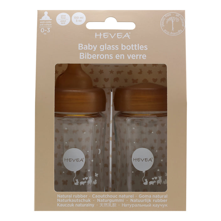 HEVEA glazen flessen brede hals slow flow 150 ml 0 mnd+