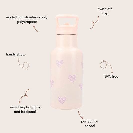 Kidzroom drinkfles pink hearts030-01060