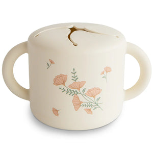 Mushie snack cup pink flowers