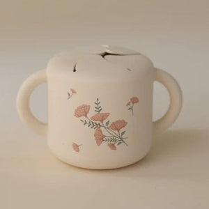 Mushie snack cup pink flowers