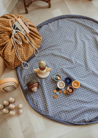 Play & Go opbergzak en speelkleed organic grid blue