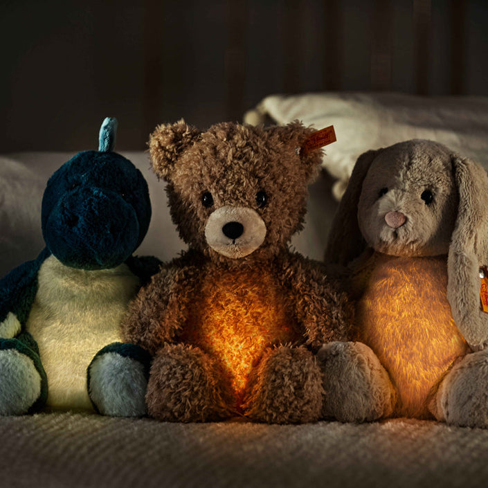 Steiff nachtlamp knuffel Spott dinosaurus 28 cm blauw 4001505067266 f