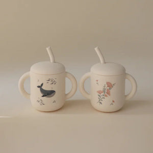 Mushie siliconen sippy cup met oren pink flowers