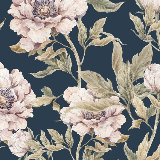 Dekornik wallpaper sample Peonies navy blue