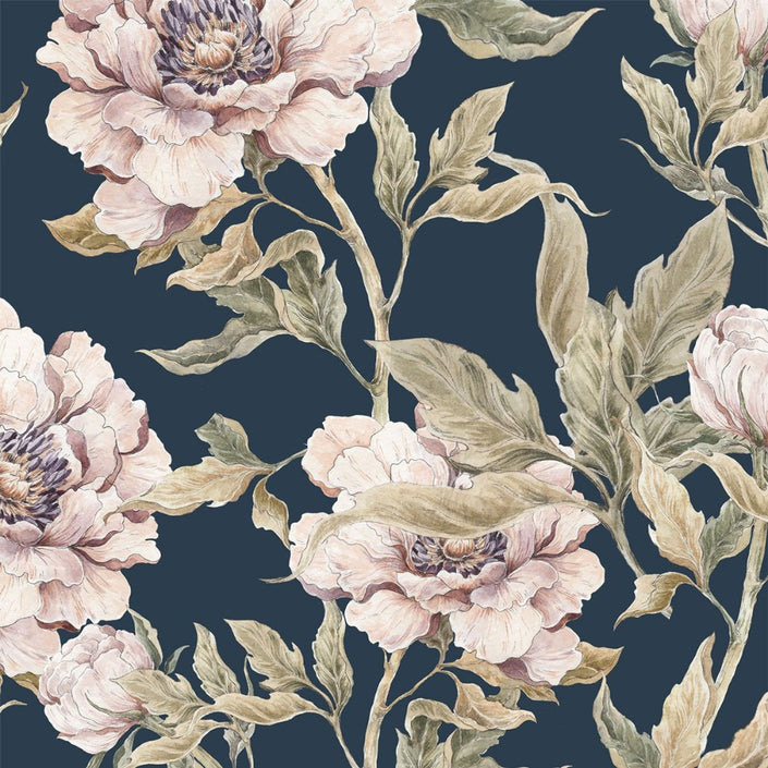Dekornik wallpaper sample Peonies navy blue