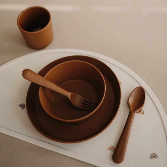 Mushie plates caramel