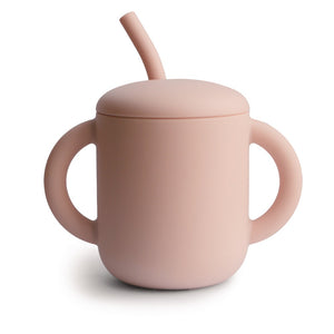 Mushie silicone sippy cup with ears blush