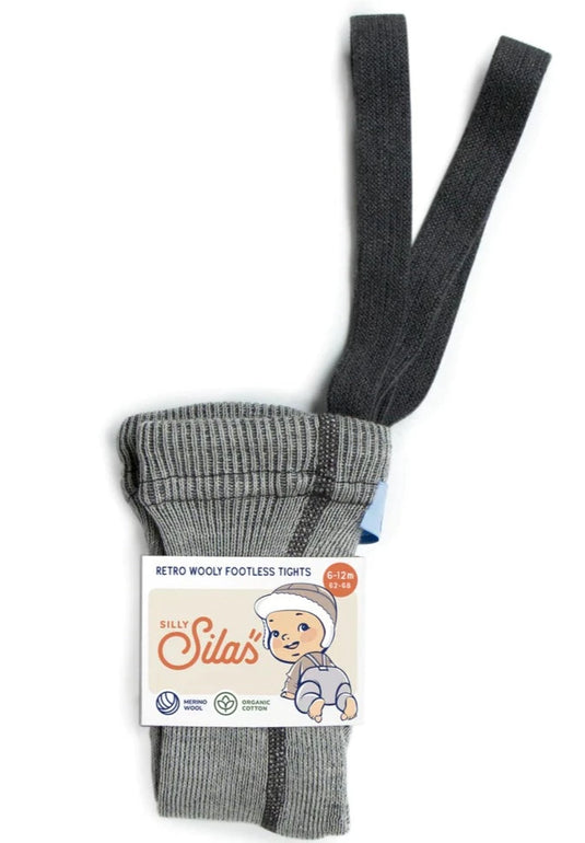 Silly Silas tights without feet wool granite gray 6-12 m