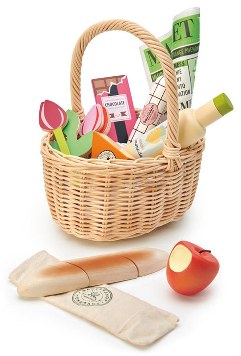 Tender Leaf Toys shopping basket with groceries 3yrs+