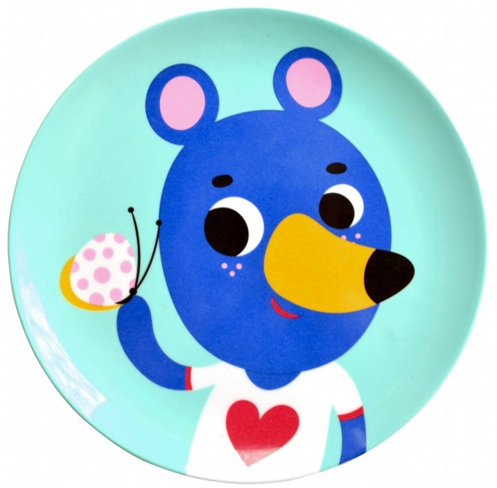 Petit Monkey melamine plate blue bear mint