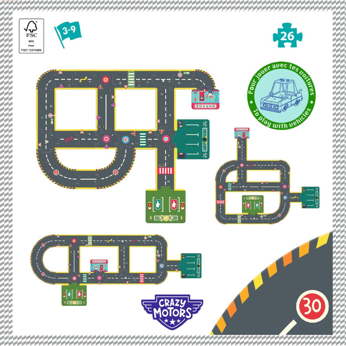 DJECO vloerpuzzel autoweg Crazy Motors 3 jr+DJ05498c