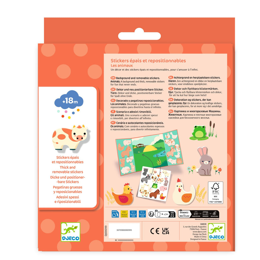 DJECO herbruikbare stickers boerderijdieren 18 mnd+ superstevig karton + vinyl