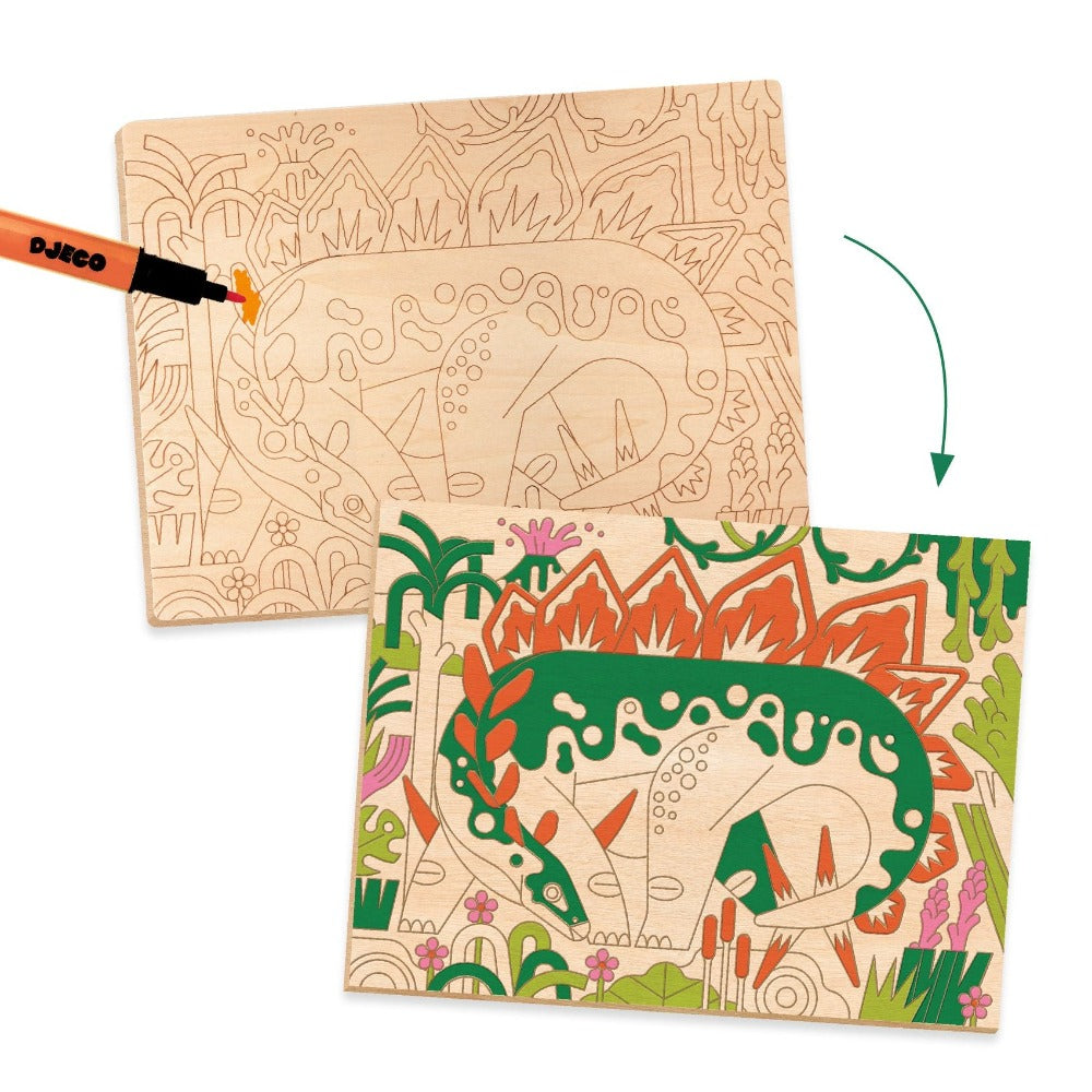 DJECO kleuren op hout Dino wereld 6 jr+