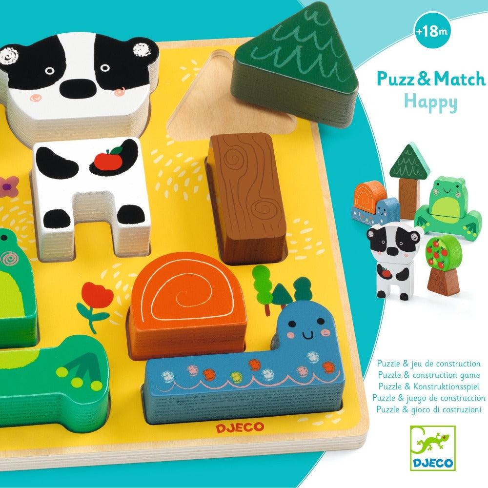 DJECO puzzel en stapelspel Happy 18 mnd+