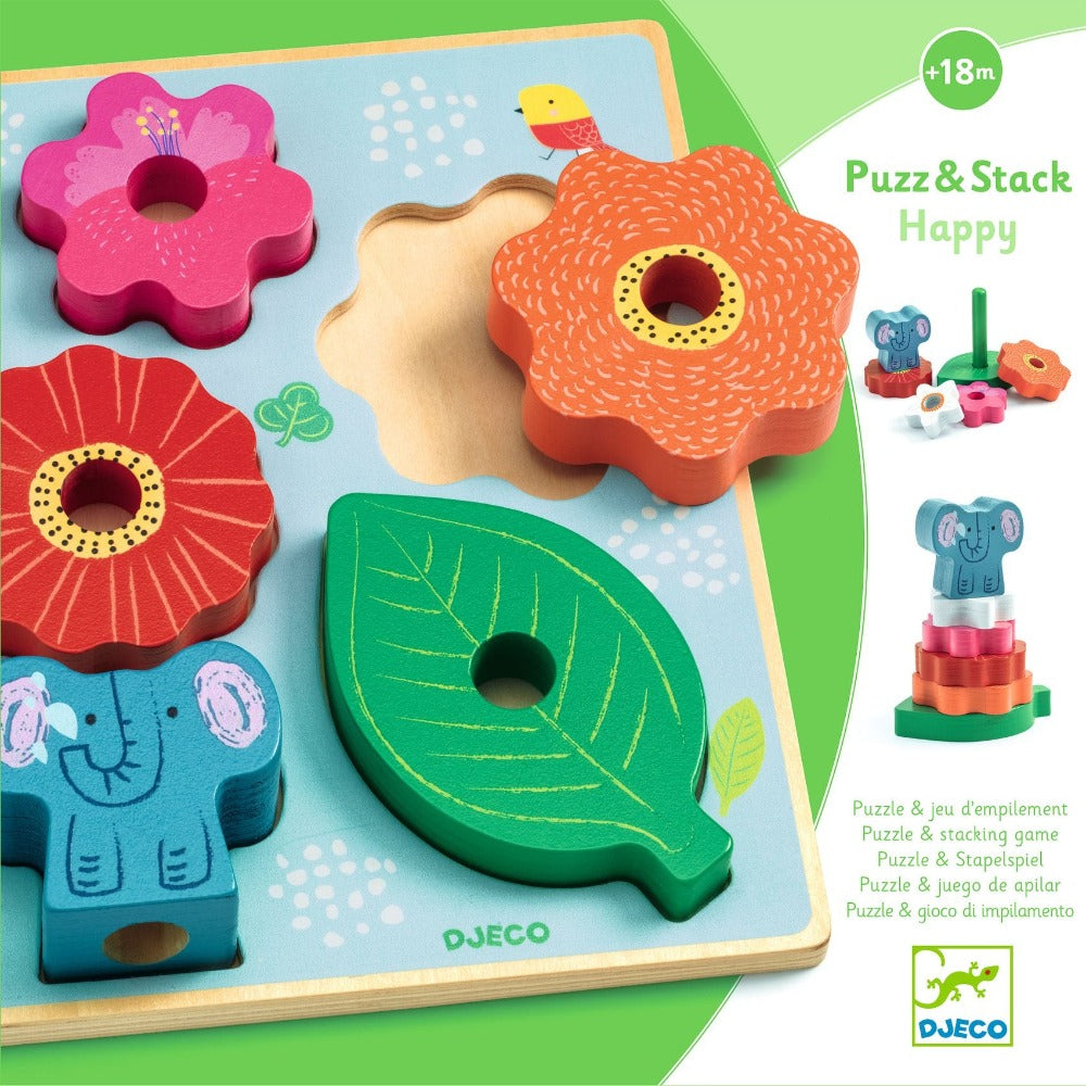 DJECO puzzel en stapeltoren Happy 18 mnd+