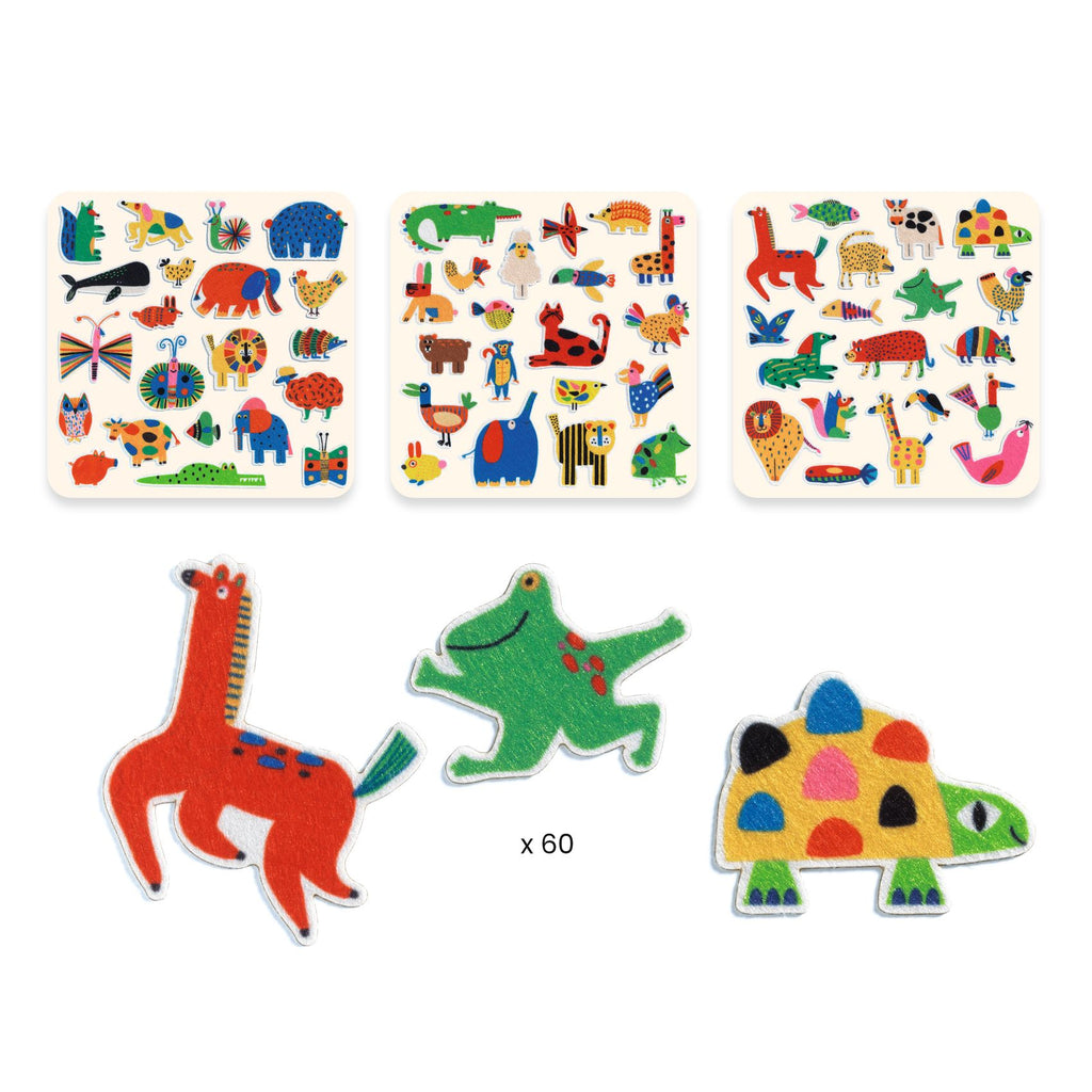 DJECO vilt stickers Overal dieren 18 mnd + 3070900009509