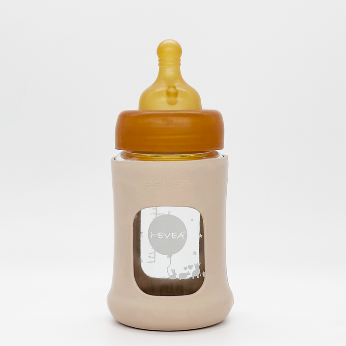 HEVEA glazen fles brede hals sand 150 ml 0 mnd+