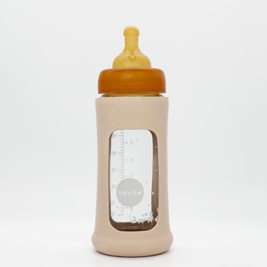 HEVEA glazen fles brede hals sand 250 ml 3 mnd+