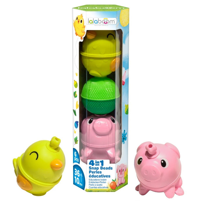 Lalaboom educatieve kralen kip + varken 6 stks 10 mnd+