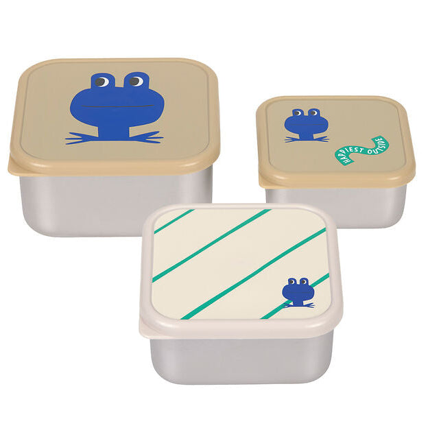 Lassig stainless steel snackbox set happy trails frog