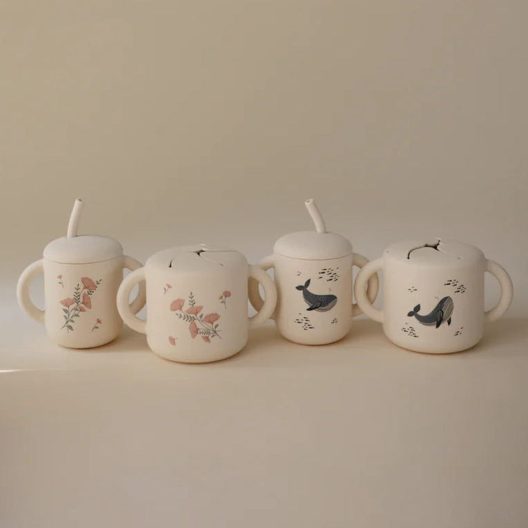 Mushie snack cup pink flowers 840355801507