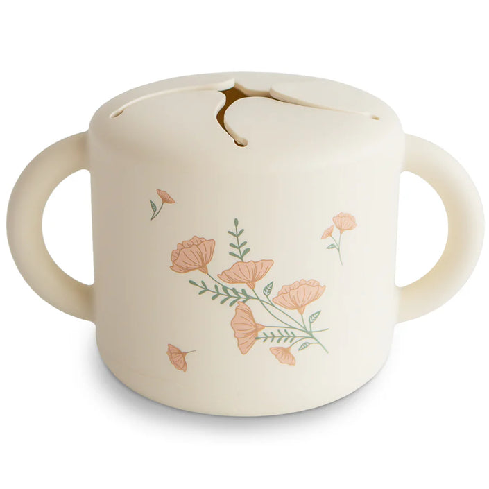 Mushie snack cup pink flowers