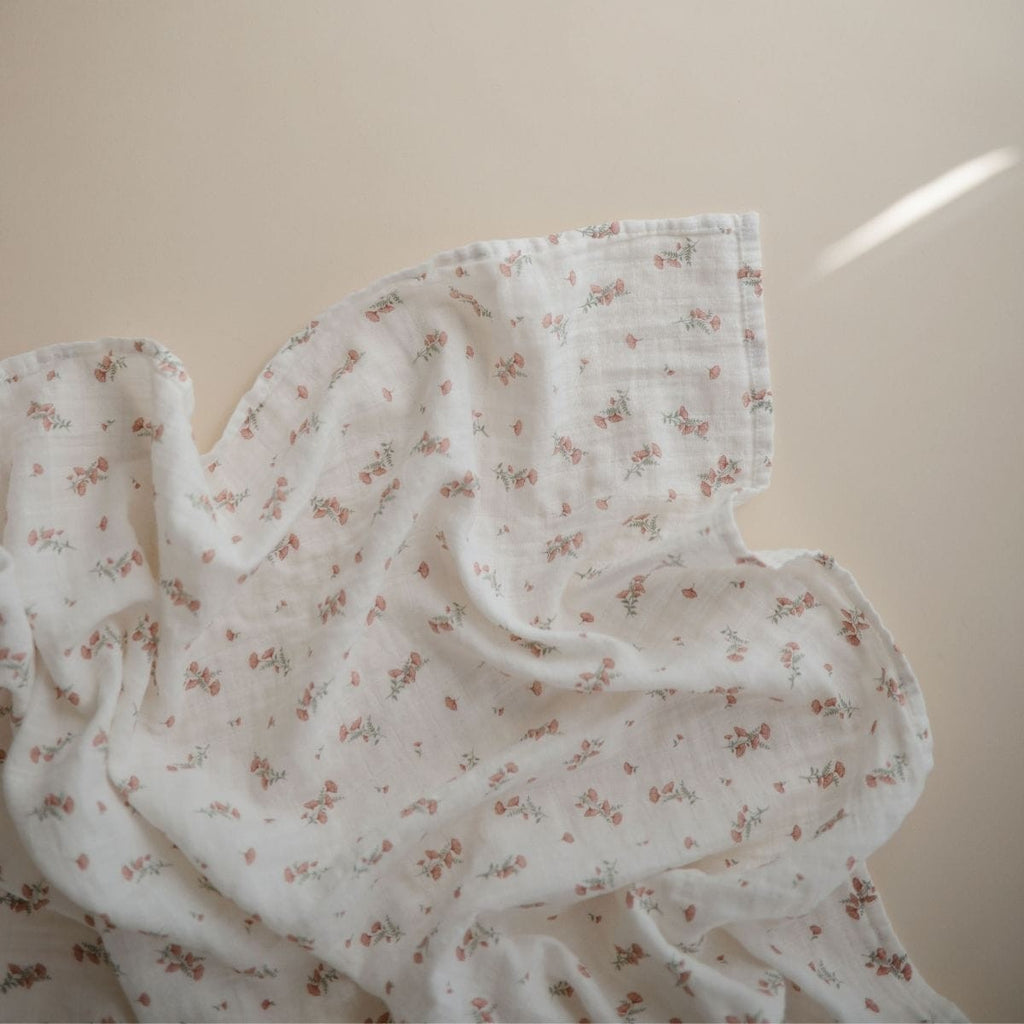 Mushie hydrofiele doek pink flower 120 x 120 7000524