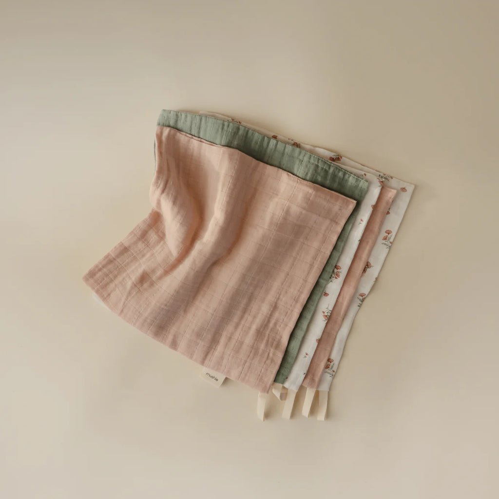 Mushie hydrofiele washandjes pink flowers 28 x 28 840355800920
