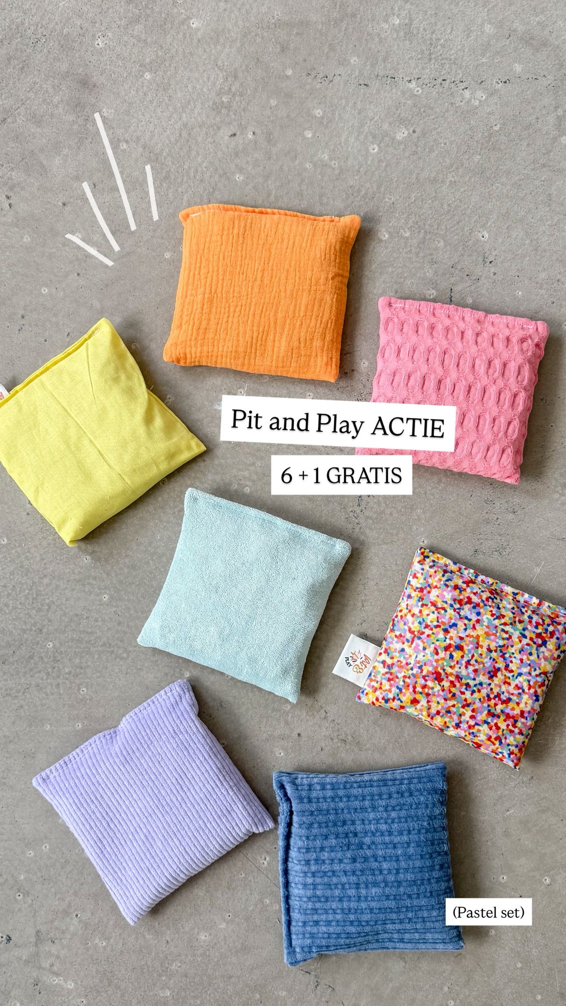 Pit and Play pittenzakjes Pastel set 6 + 1 superconfetti  B