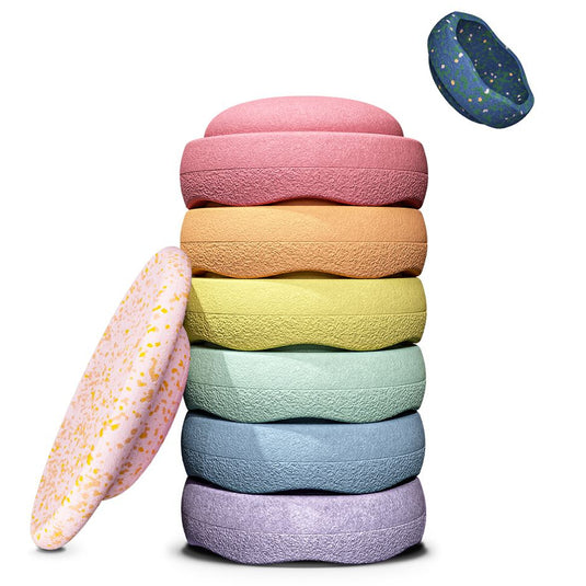 Stapelstein Water Lily special rainbow pastel + balance board + gratis mini