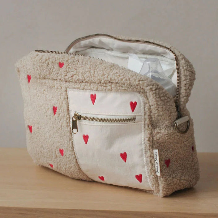 Studio Noos kinderwagen organizer teddy ecru hearts atmos