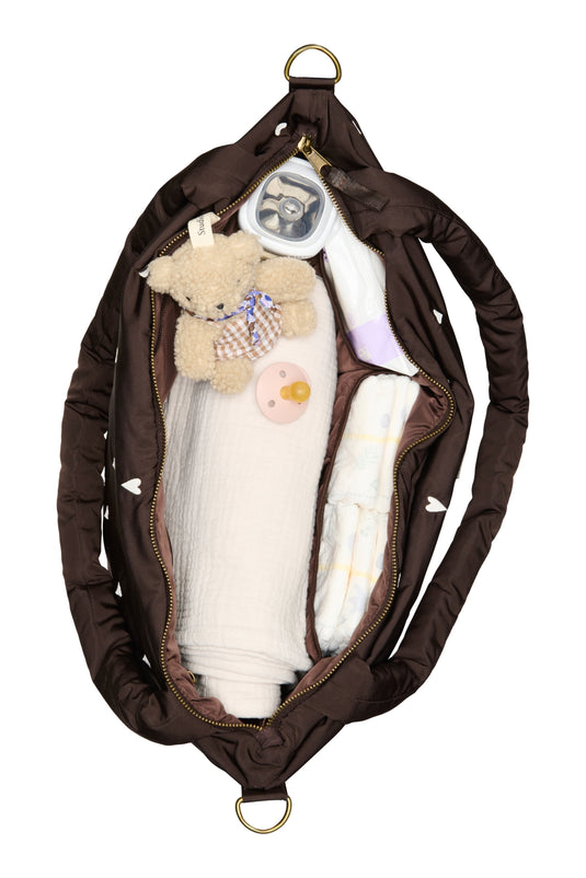 Studio Noos puffy diaper bag brown hearts