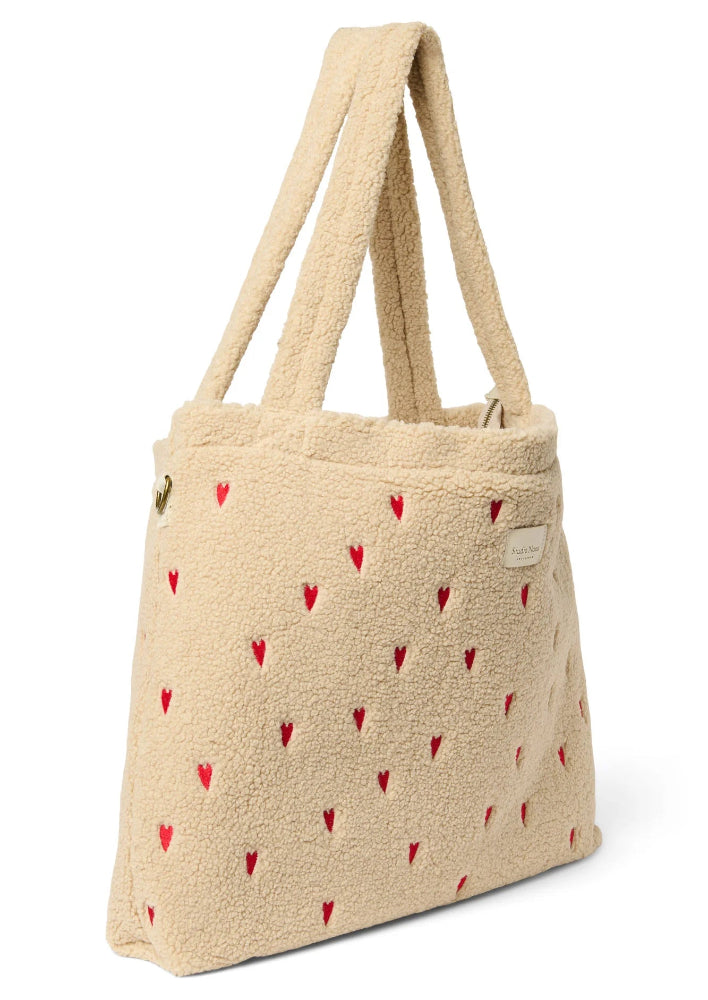 Studio Noos diaper bag teddy ecru hearts 100% Polyester