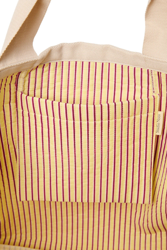 Studio Noos poplin beach bag butter yellow striped 100% katoen