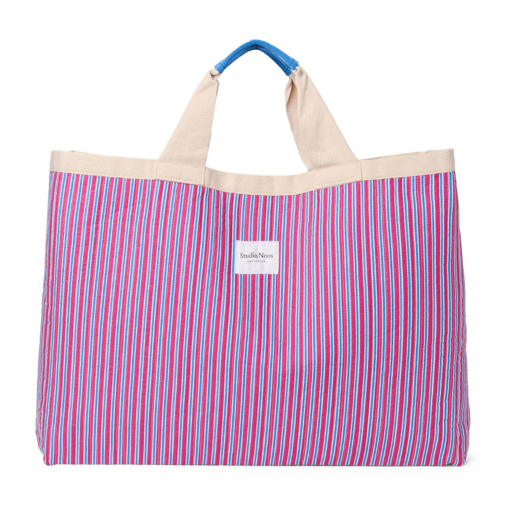 Studio Noos poplin beach bag raspberry striped
