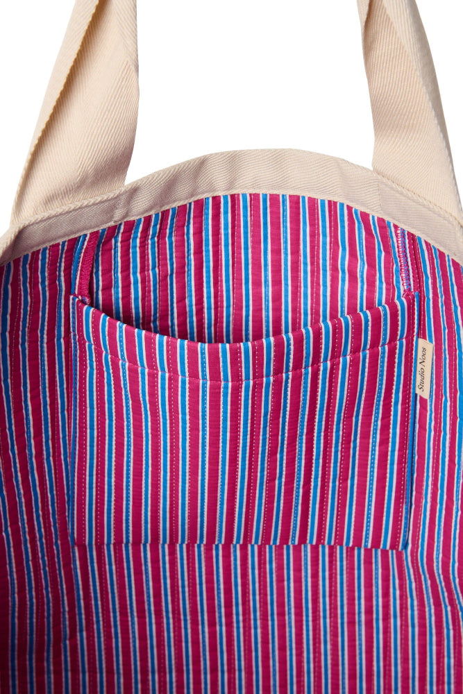 Studio Noos poplin beach bag raspberry striped 100% katoen