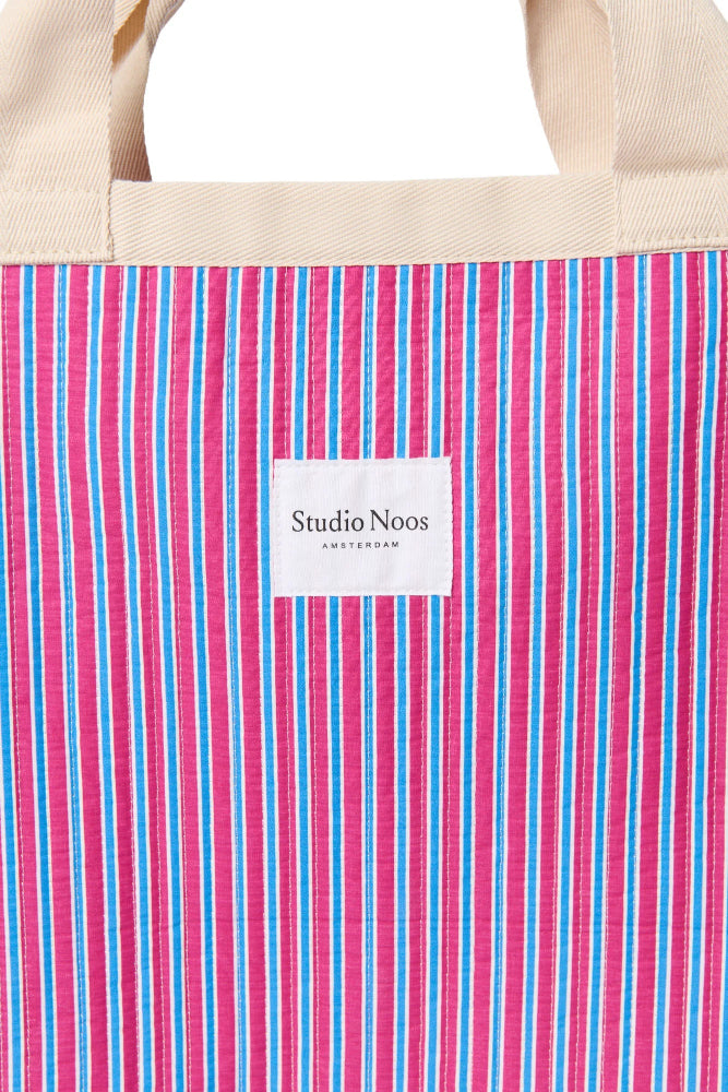 Studio Noos poplin beach bag raspberry striped