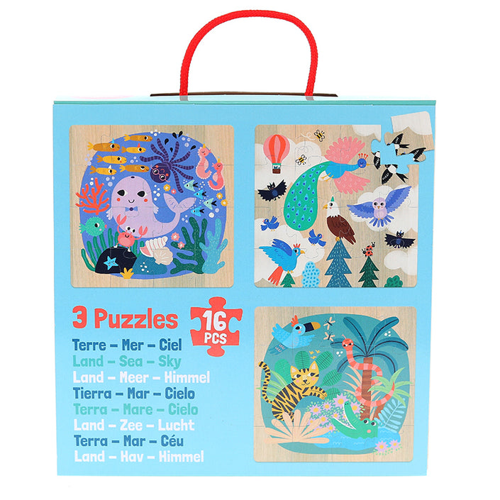 VILAC puzzles land sea air 4 yrs+ / 3 x 16 pcs