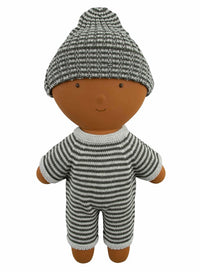 We are gommu poppenbeanie Green Cream stripes 18 mnd+