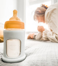 HEVEA glazen fles brede hals seafoam blue 150 ml 0 mnd+