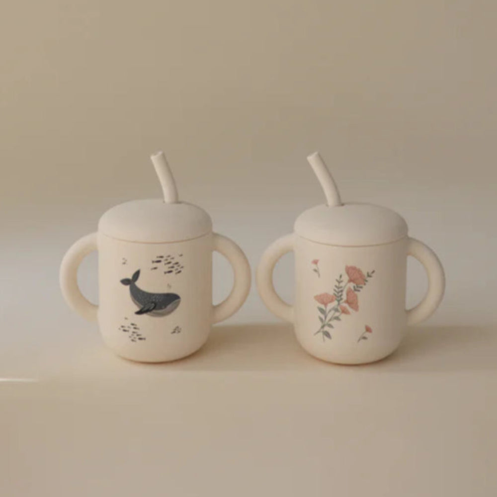 Mushie siliconen sippy cup met oren pink flowers