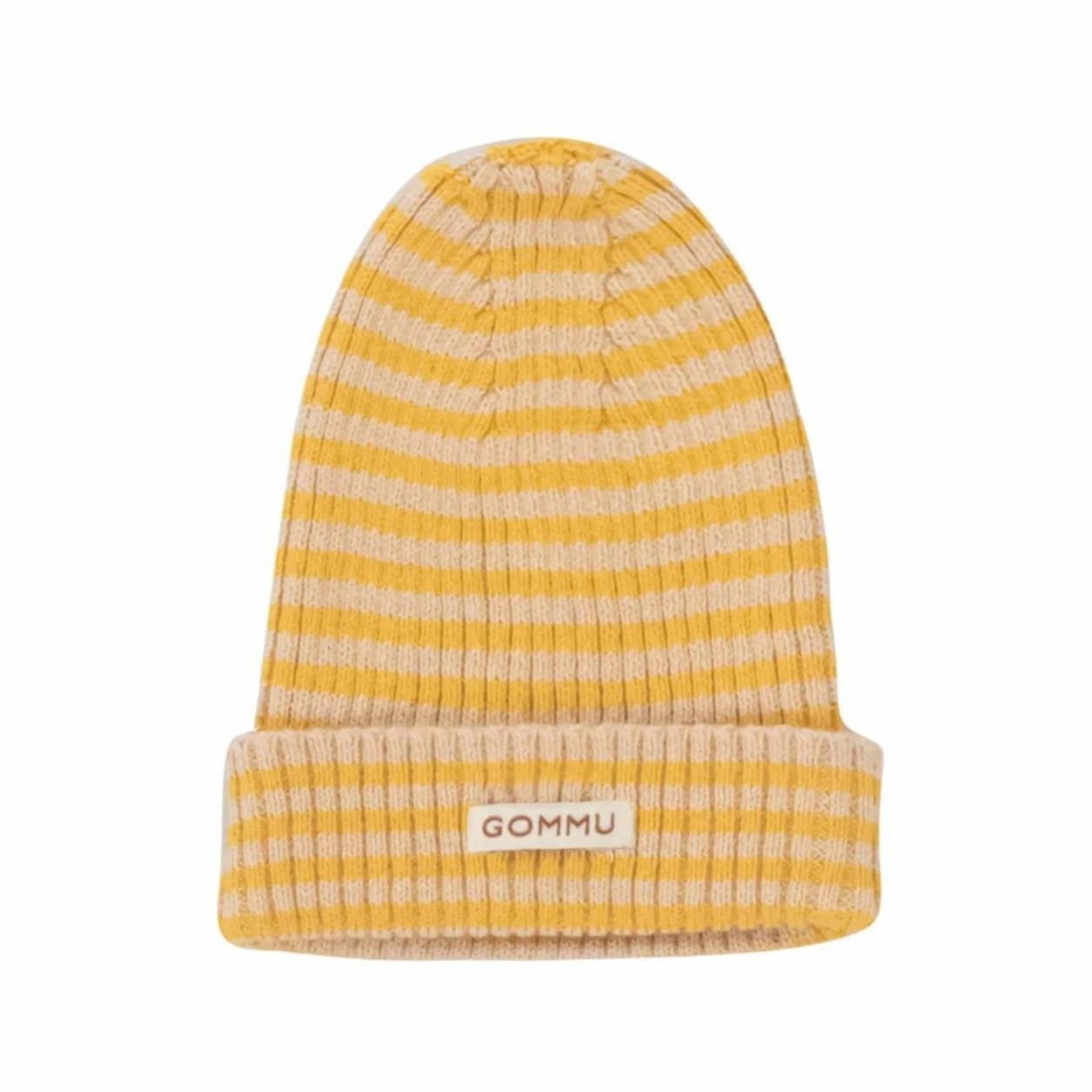 We are gommu poppenbeanie Light Cream Mustard stripes 3 jr+