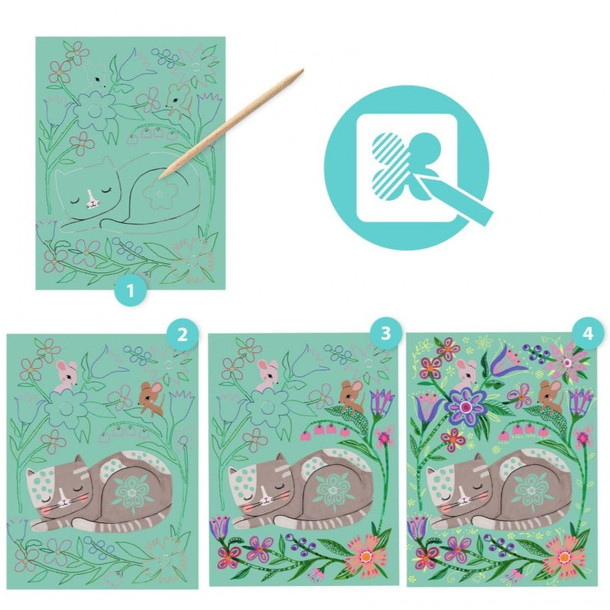 DJECO scratch foil cards Animals in the garden 6 yrs+ 3070900097179