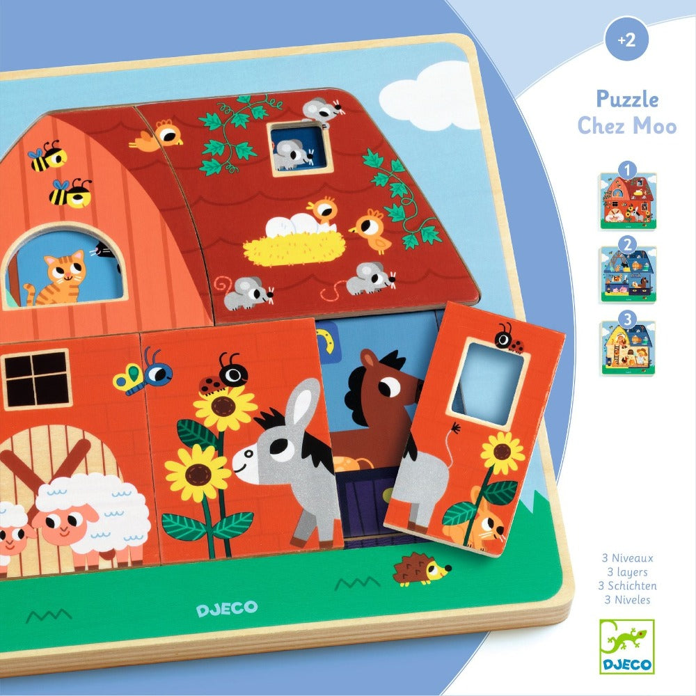 DJECO puzzle 3 layers chez moo 18 months DJ01482