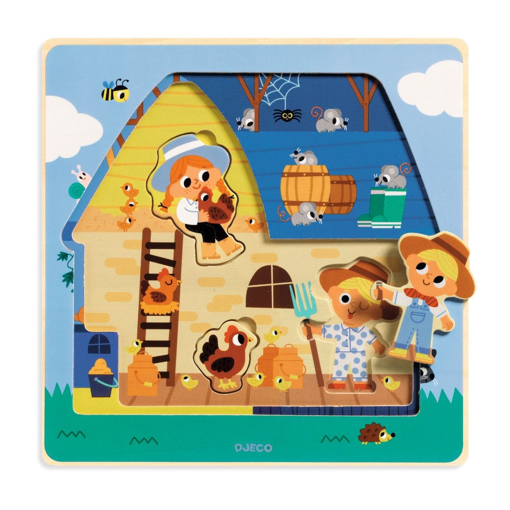DJECO puzzle 3 layers chez moo 18 months 3070900014824
