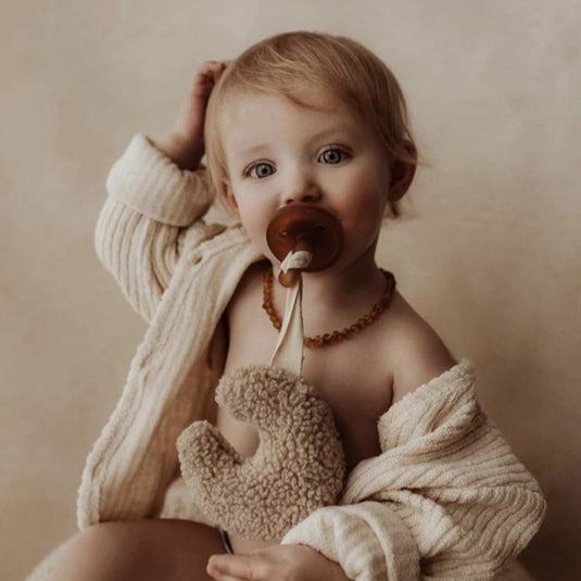Dappermaentje pacifier cloth moon teddy beige