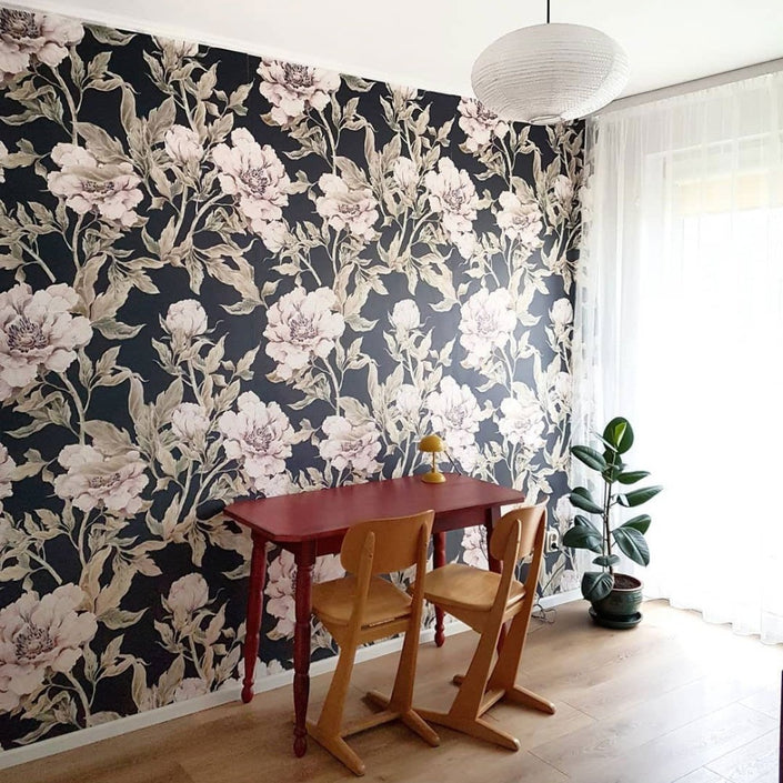 Dekornik wallpaper sample Peonies navy blue